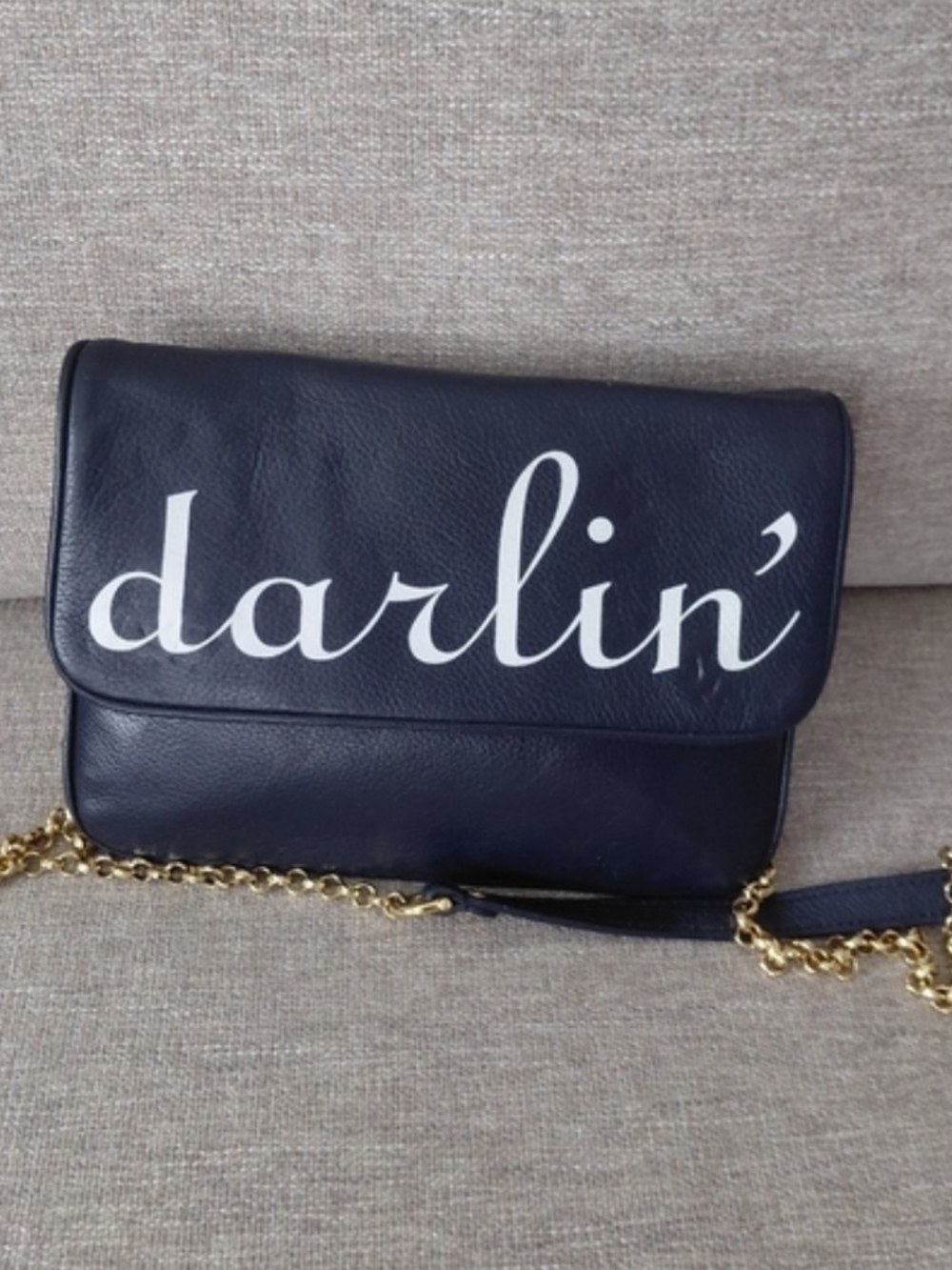 Draper James Darlin' Navy Leather Crossbody Bag with Gold Chain